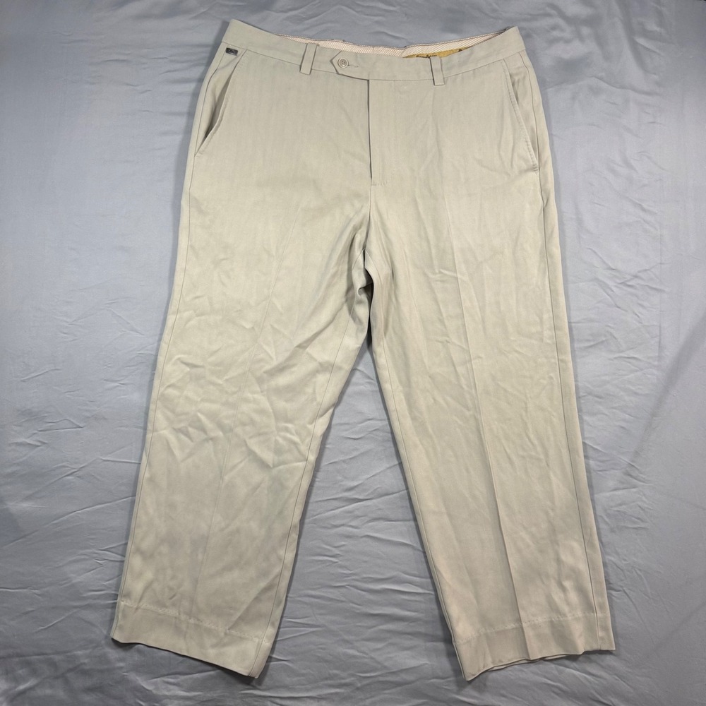 Tommy Bahama Mens Silk Blend Pants Herringbone Beige Tan 36x34 (36x26.5) Light